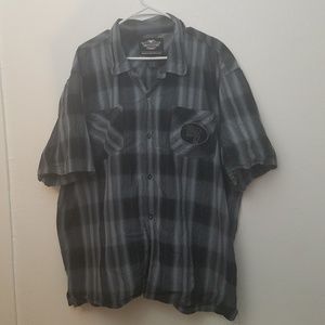 Harley Davidson Motorcycle Black Plaid Shirt 2XL